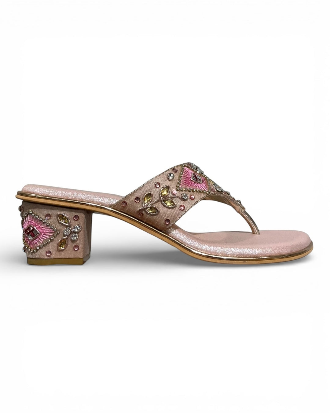 Ethnic Embellished Open Toe Block Heels
