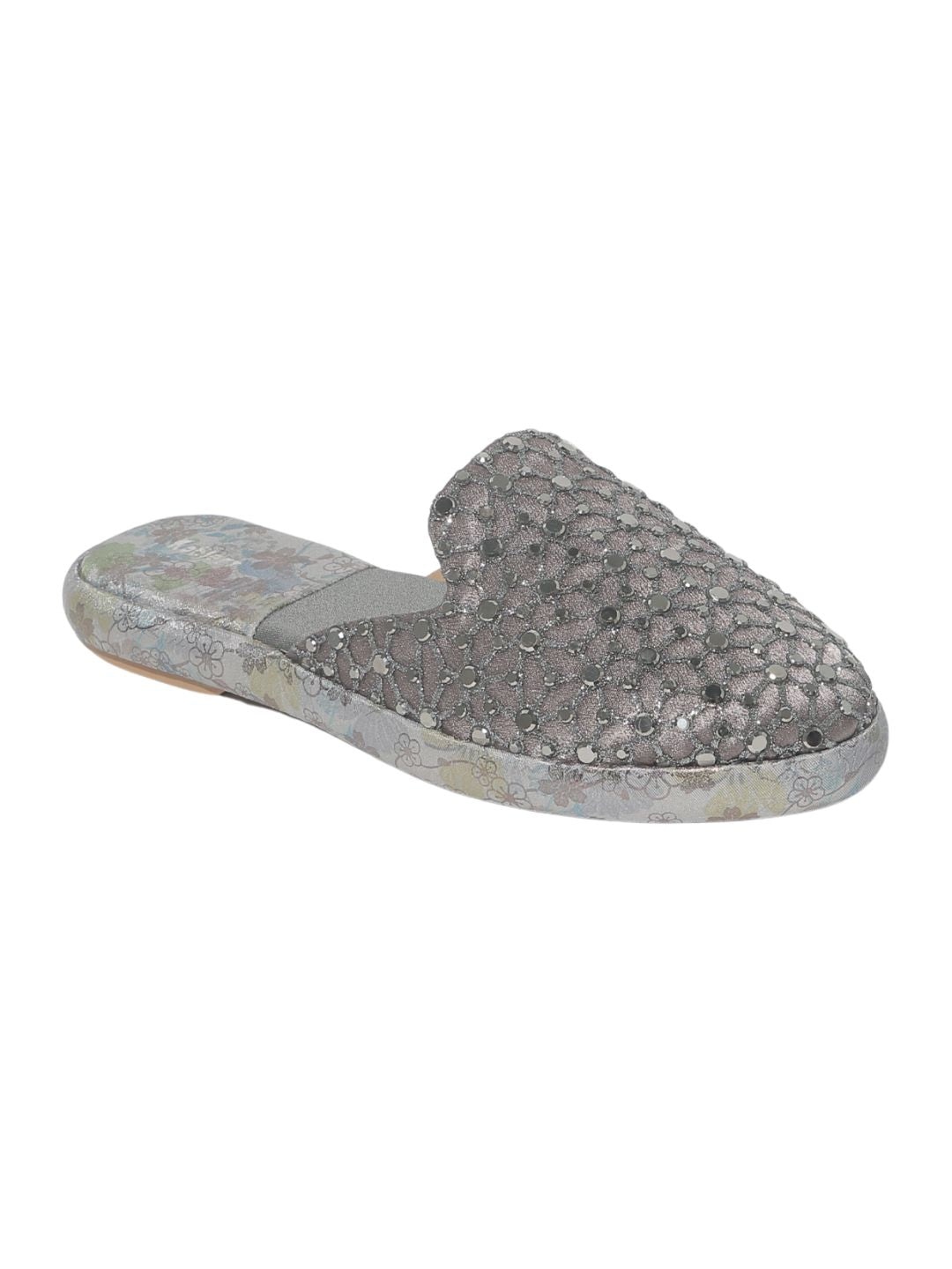 Grey Ethnic Mules