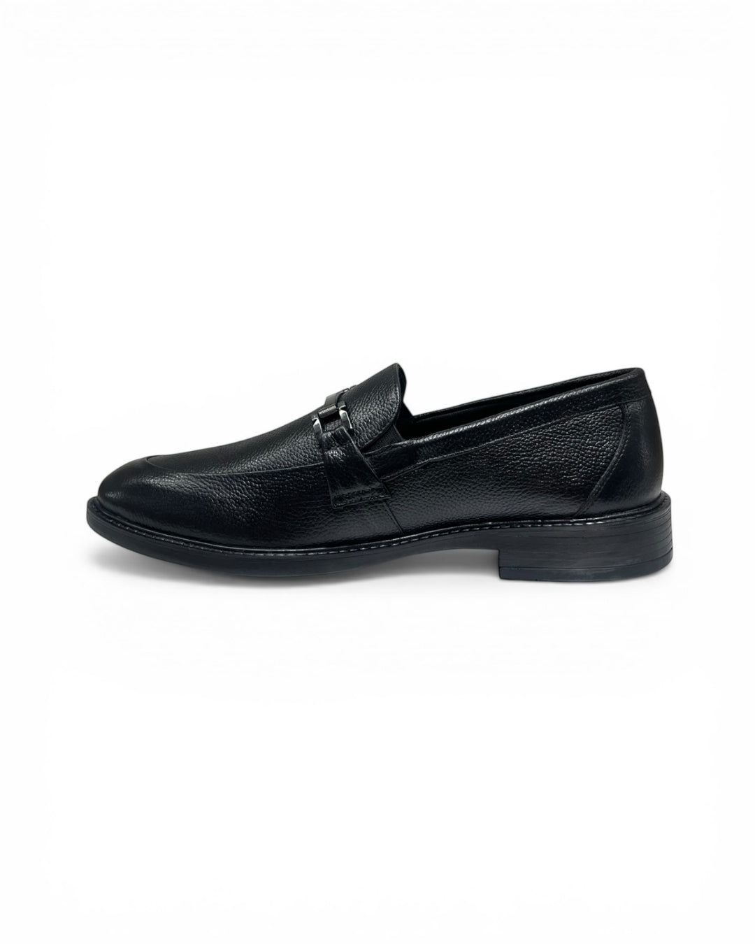 Black Solid Leather Formal Loafers