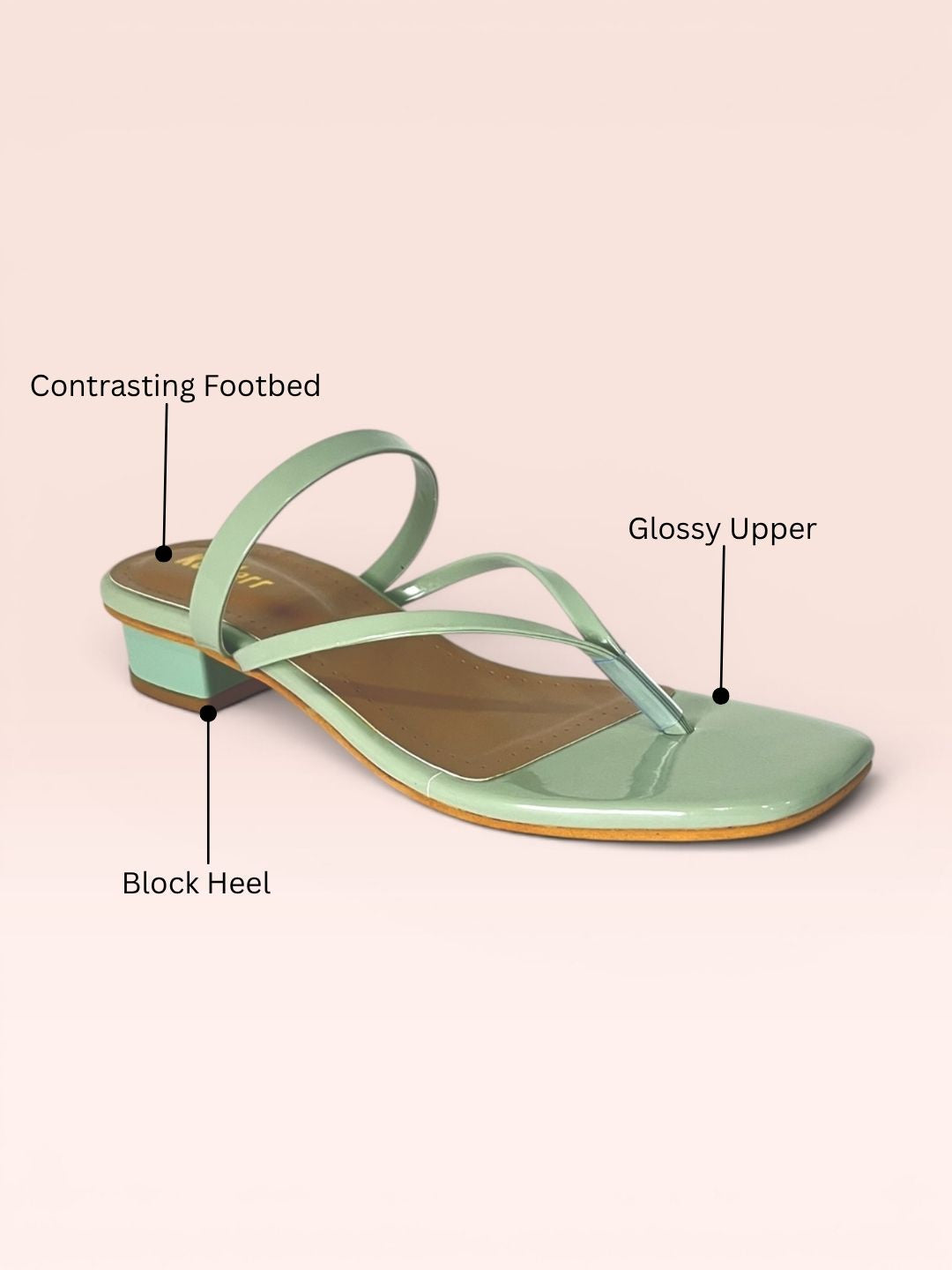 Green Casual Block Heel