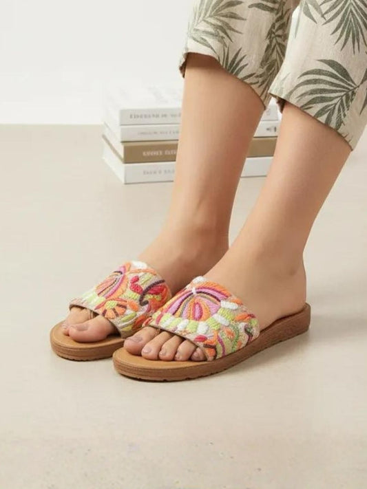 Multi Embroidered Jute Slides