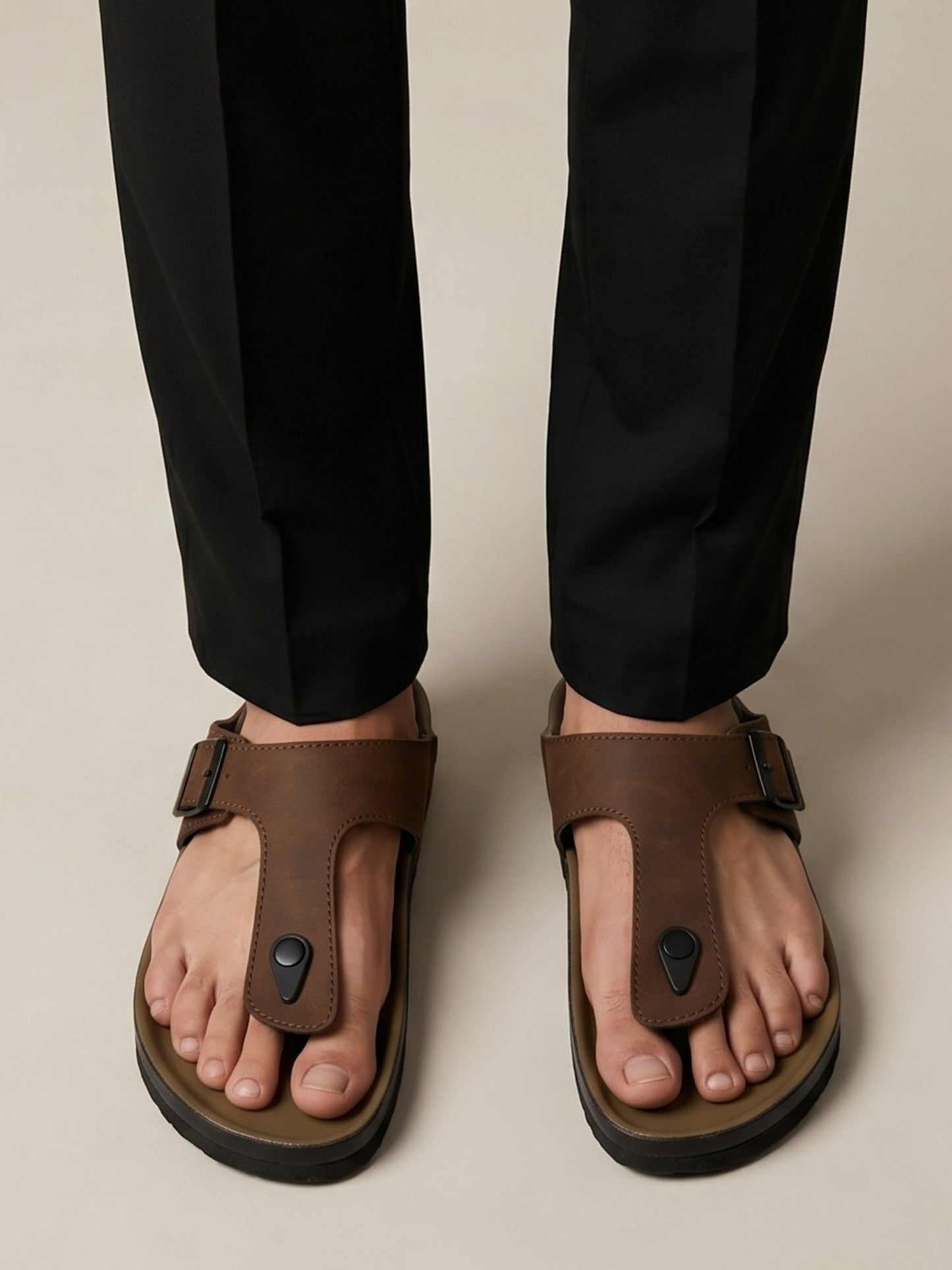 Men T-Strap Buckle Sandals