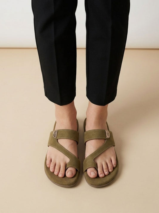 Olive Toe-Loop Sandals