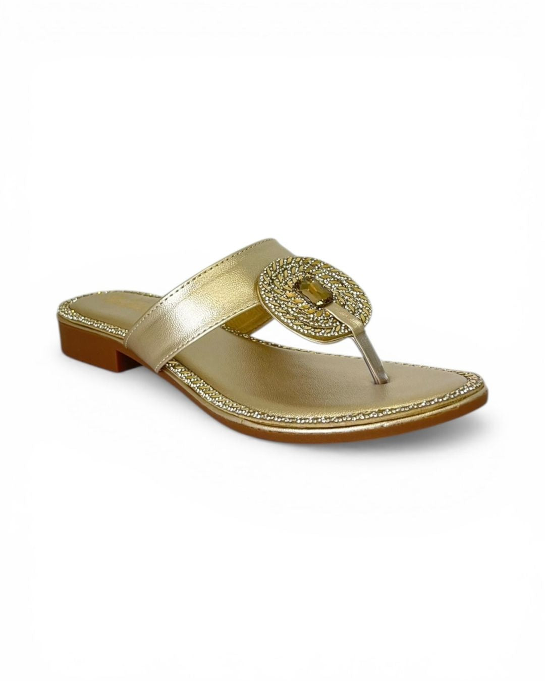 Gold Ethnic Block Sandals