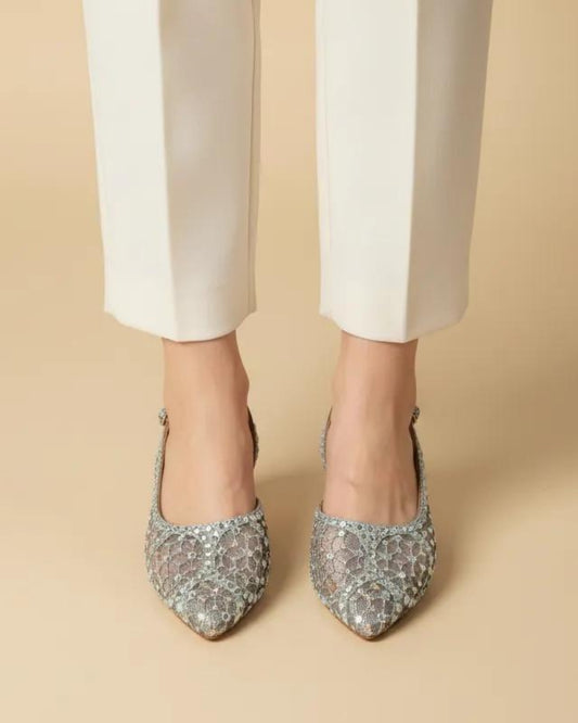 Silver Embellished Block Heels