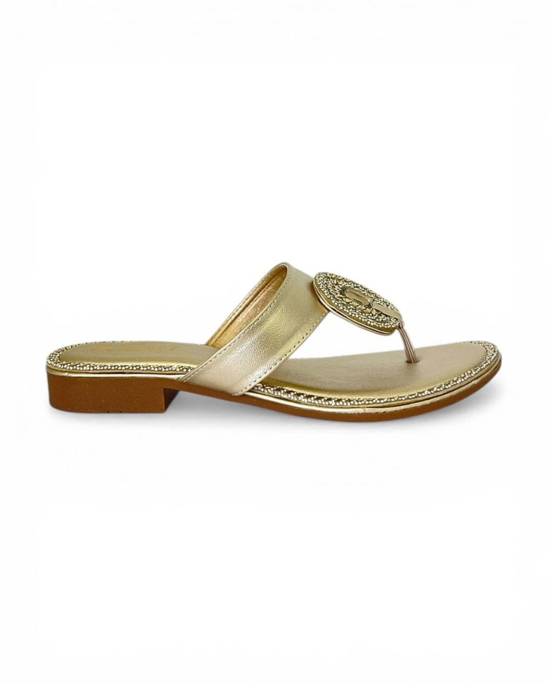 Gold Ethnic Block Sandals