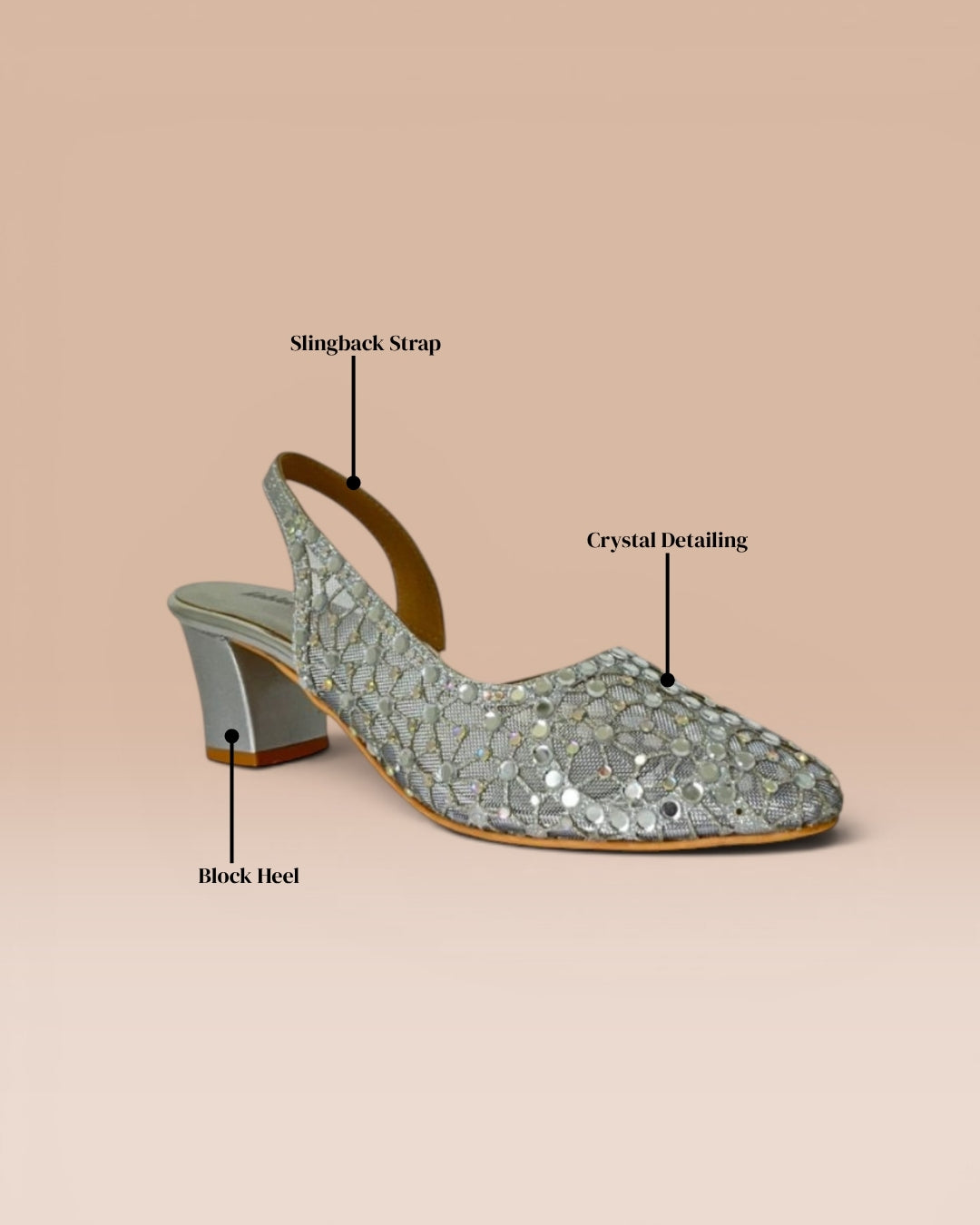 Silver Embellished Block Heels