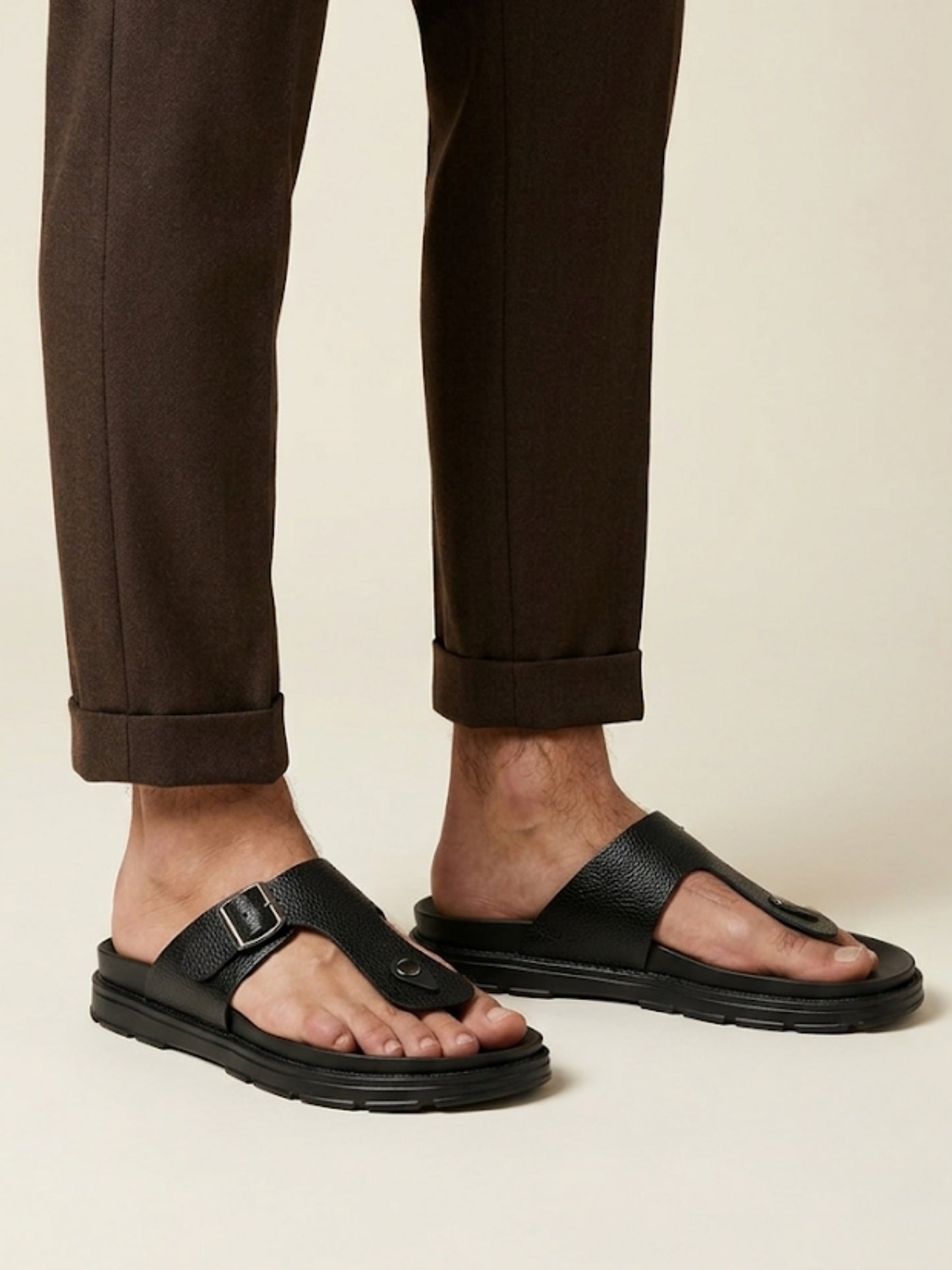 Men's Leather T-Strap Sandals