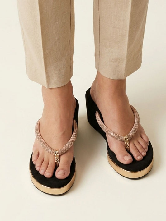 Rose Gold Shimmer Slip-On Wedge