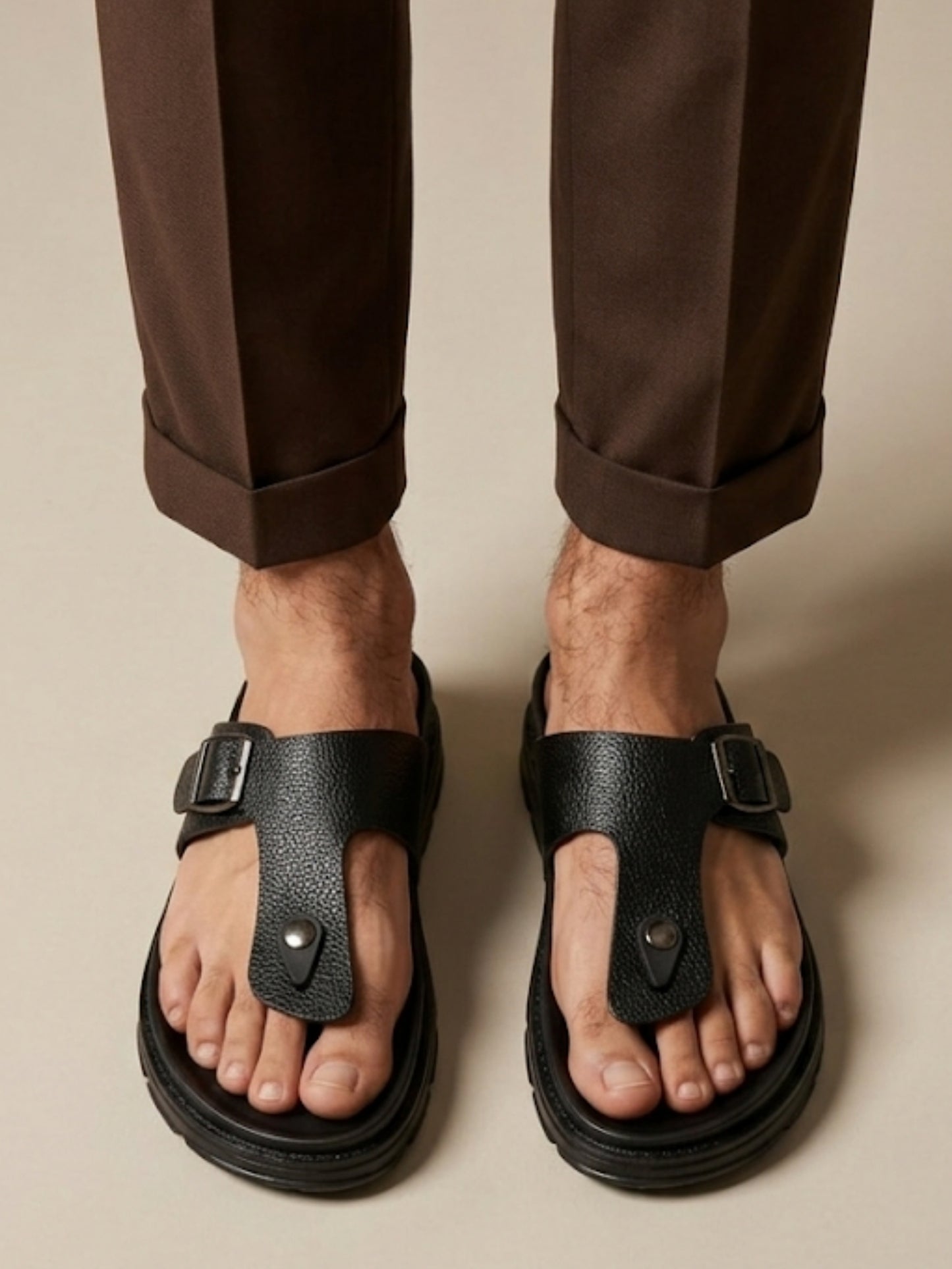 Men's Leather T-Strap Sandals