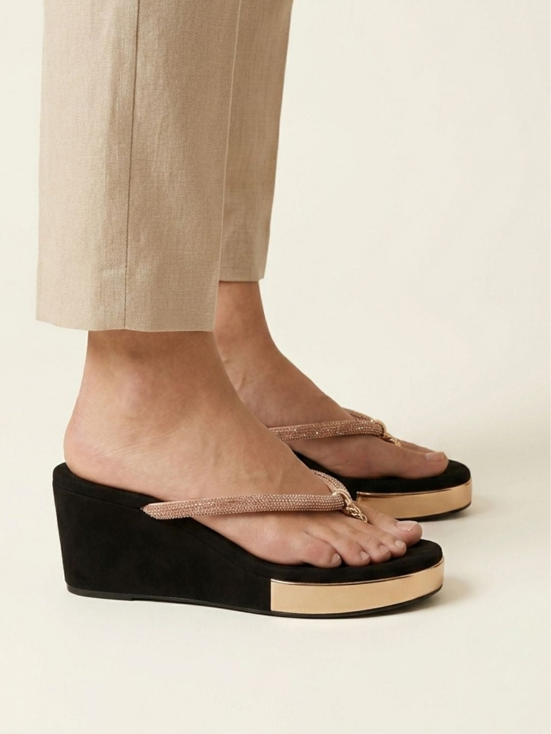 Rose Gold Shimmer Slip-On Wedge