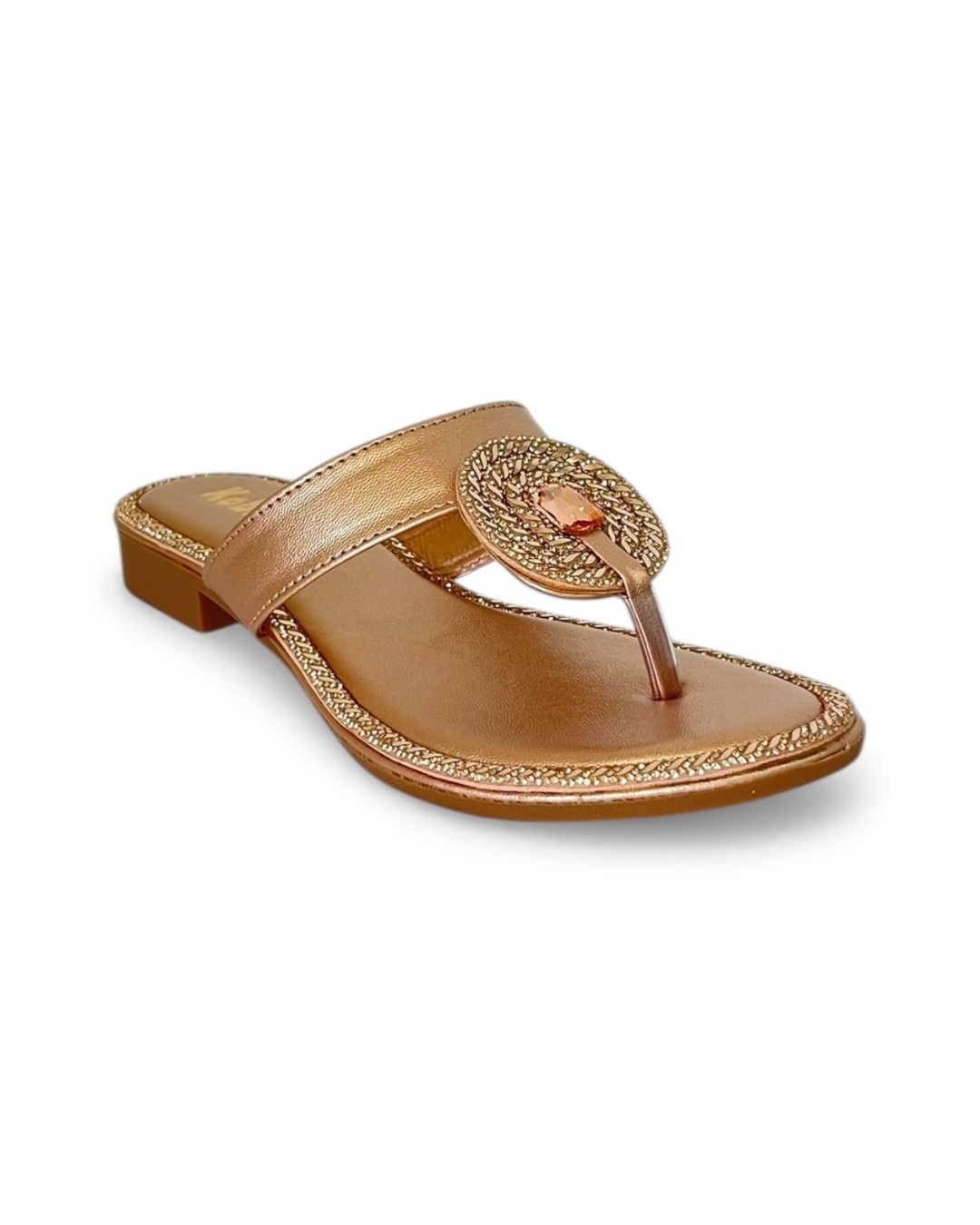 Rose Gold Ethnic Block Sandals