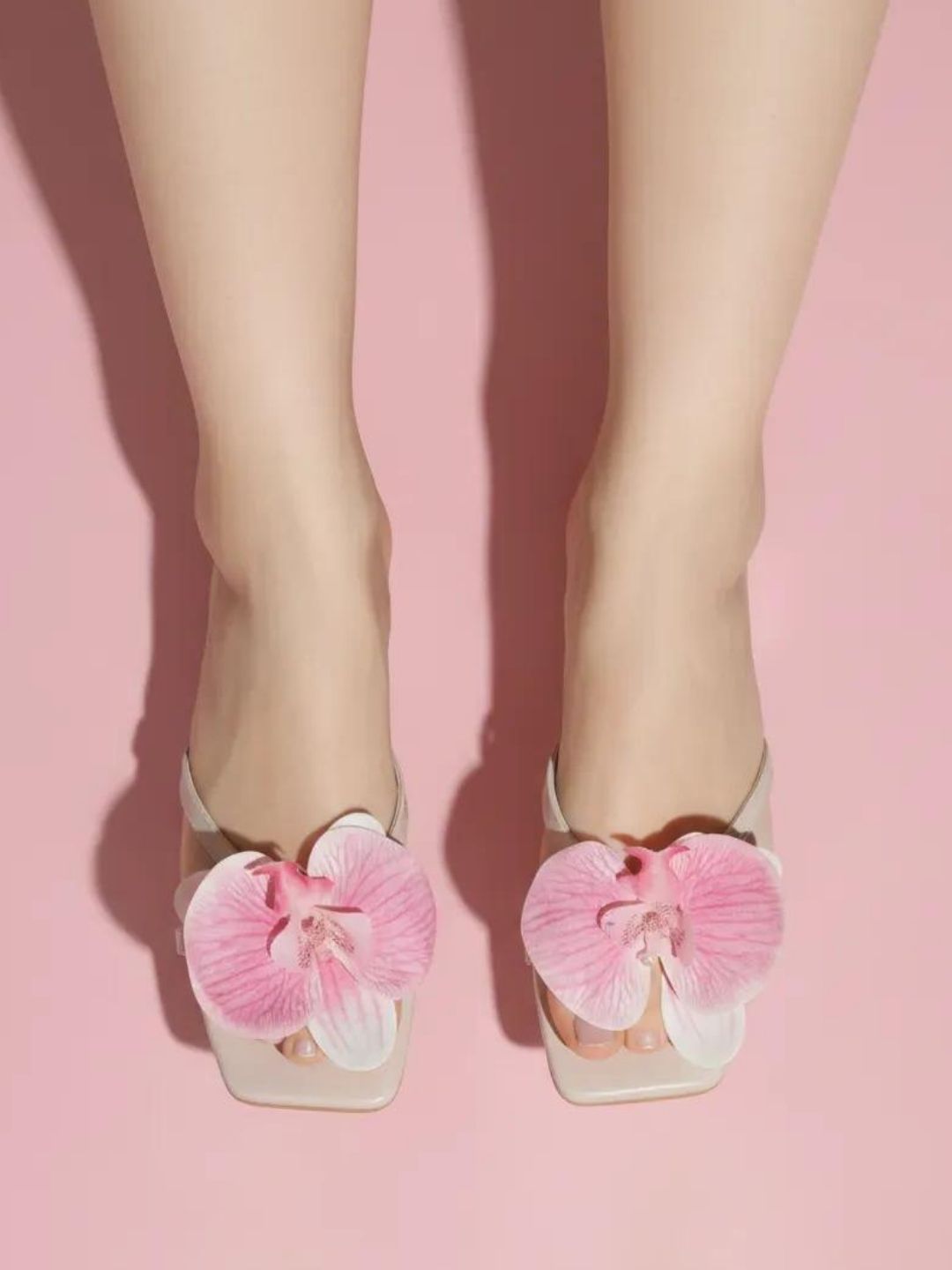 Beige Orchid Floral Heels