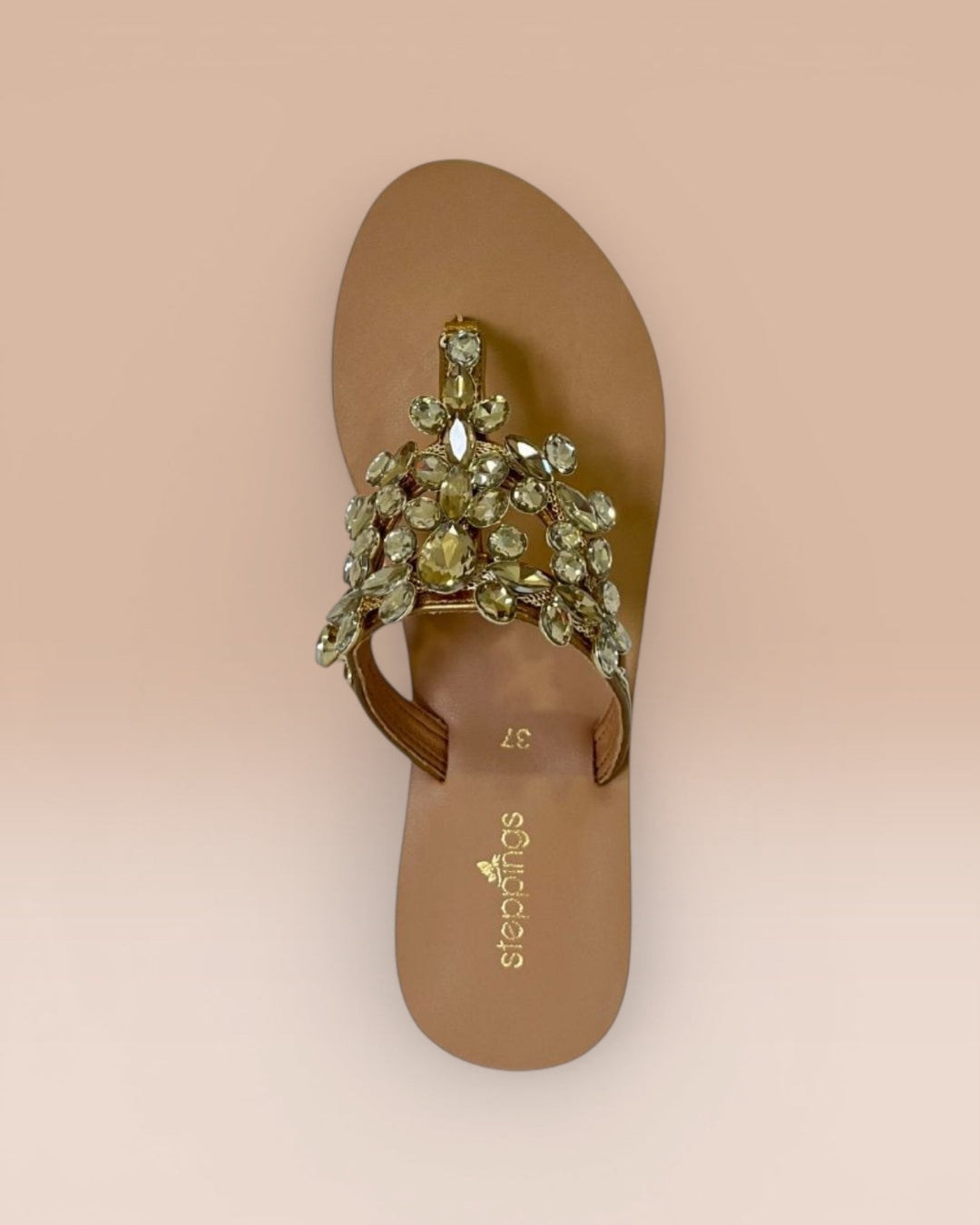 Antique Stone-Embellished T-Strap Flats