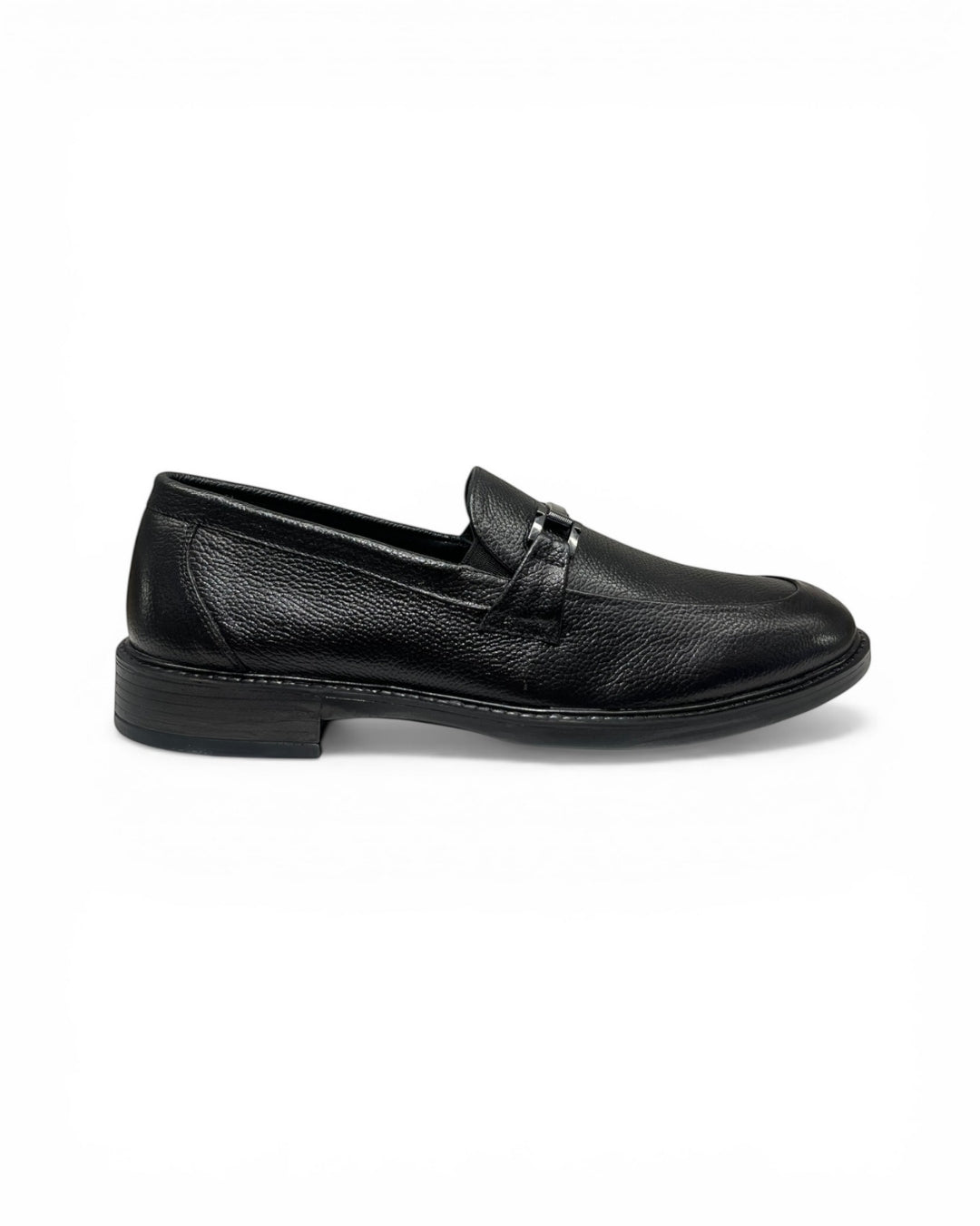Black Solid Leather Formal Loafers