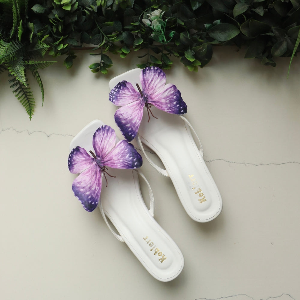 White with Purple Butterfly Heels