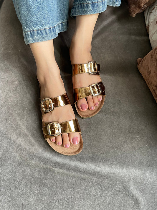 Gold Double Strap Sandals