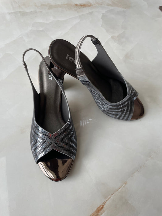 Silver Block Heel Sandals