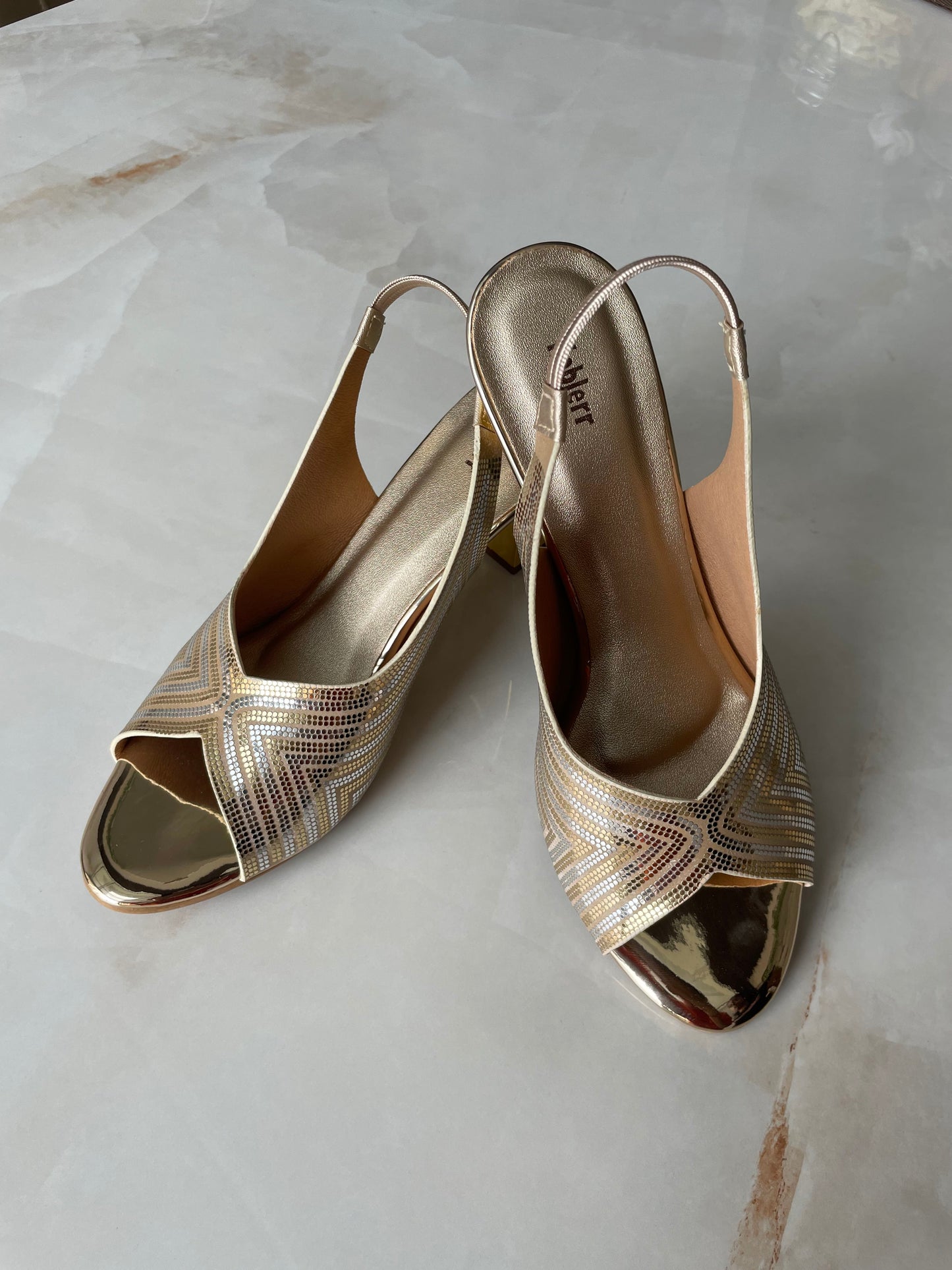 Gold Block Heel Sandals