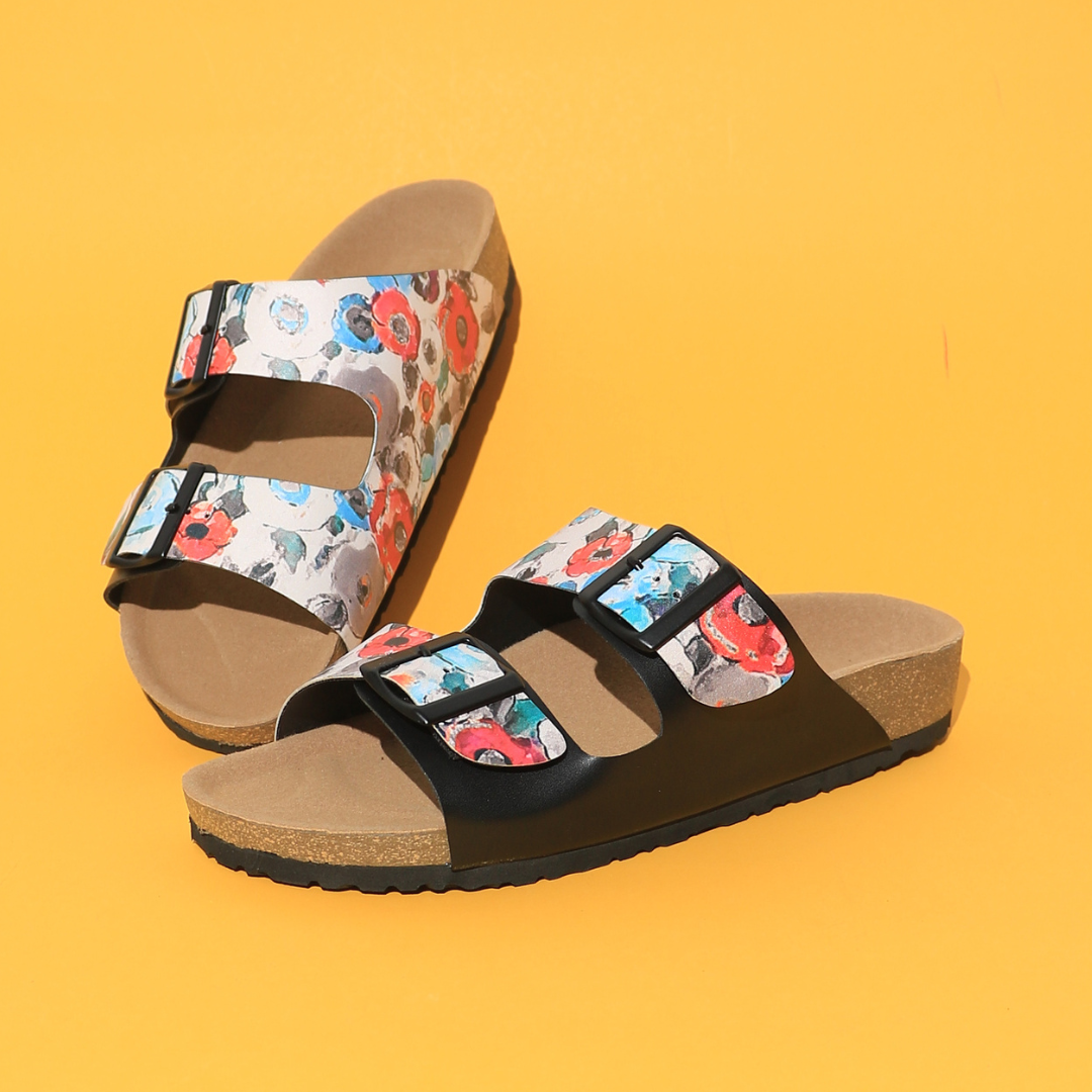 Women’s Black Floral Slides