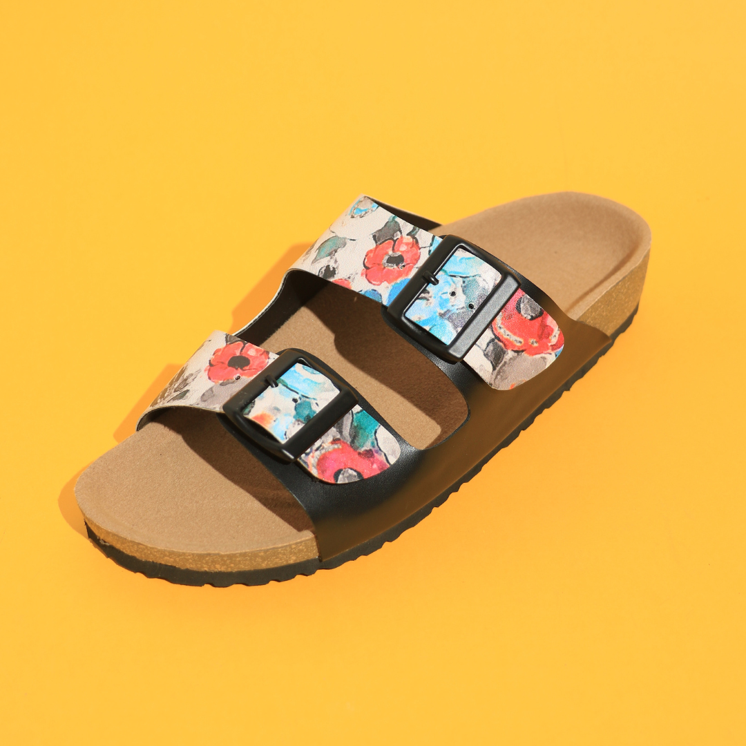 Women’s Black Floral Slides