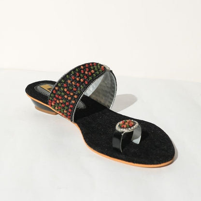 Black Embellished Ethnic Sandals