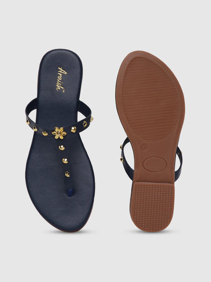 Navy Embellished Casual Flats