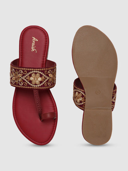 Maroon Embroidered Flats