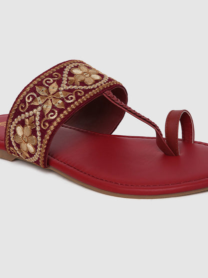 Maroon Embroidered Flats