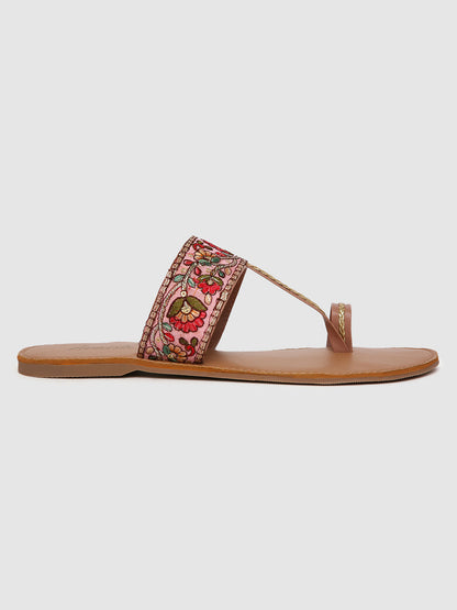 Peach Embroidered Flats