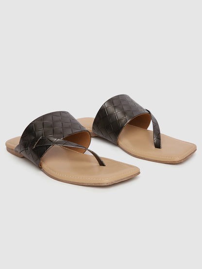 Tan Checkered Casual Flats