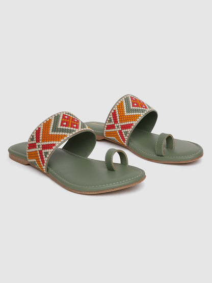 Olive Weave Casual Flats