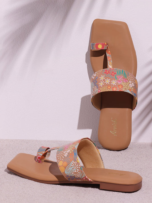 Beige Casual Printed Flats